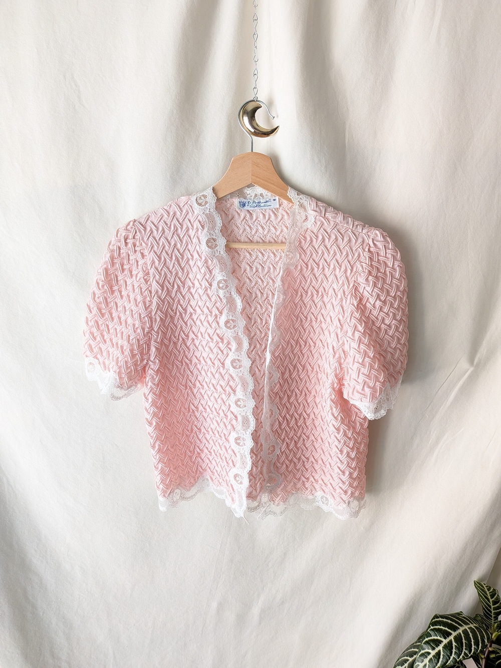 Vintage D. Porthaulb By Ralph Montenero Pink Ribbon Lace Bed Jacket